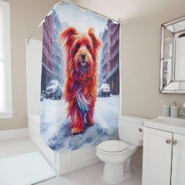 Cortina Para Box Cachorro de rua adorável em uma paisagem gelada na