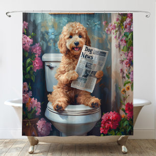 Cortina Para Box Cachorro Goldendoodle no Banheiro Engraçado Banhei