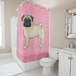 Cortina Para Box Cachorro Pug Fawn Desenho Animado Padrão de Coraçã