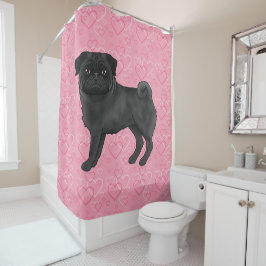 Cortina Para Box Cachorro Pug Preto Desenho Animado Mops Coração de