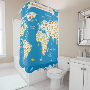 Cortina Para Box Caçoa o mapa do mundo com animais