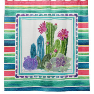 Cortina Para Box Cacto colorido da aguarela geral mexicana floral