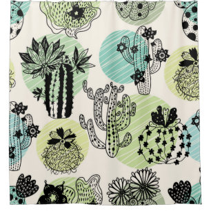 Cortina Para Box Cactos florescentes bonitos. Padrão sem soldadura