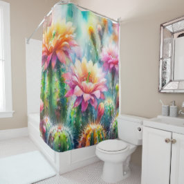 Cortina Para Box Cactos Suculentos de Flutuação de Aquarelas