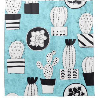 Cortina Para Box Cactus, suculento: design sem costura desenhada à