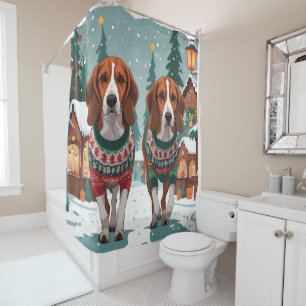 Cortina Para Box Cães American Foxhound Natal Neve Feriado