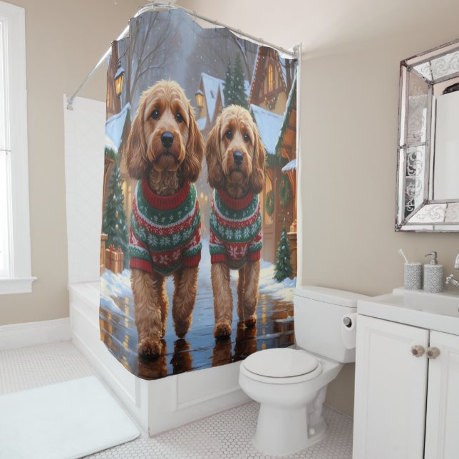 Cortina Para Box Cães Cockapoo Natal Neve Férias  (In Situ)