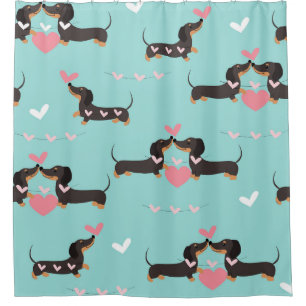 Cortina Para Box Cães-dachshund apaixonados e corações, padrão perf
