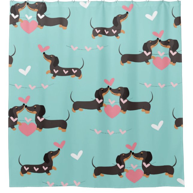 Cortina Para Box Cães-dachshund apaixonados e corações, padrão perf (Frente)
