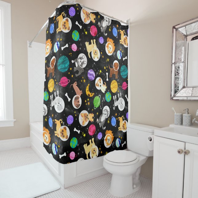 Cortina Para Box Cães Espaciais Astronautas Aquíferos (In Situ)