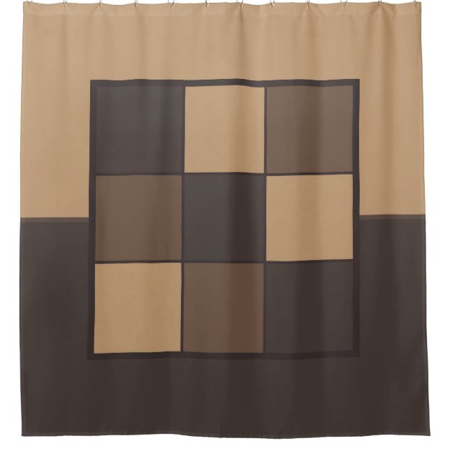 Cortina Para Box Café claro e escuro com damas marrons modelo (Frente)