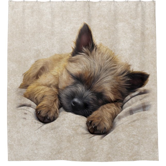 Cortina Para Box Cairn Terrier Puppy Dog Dormindo Banheiro (Frente)