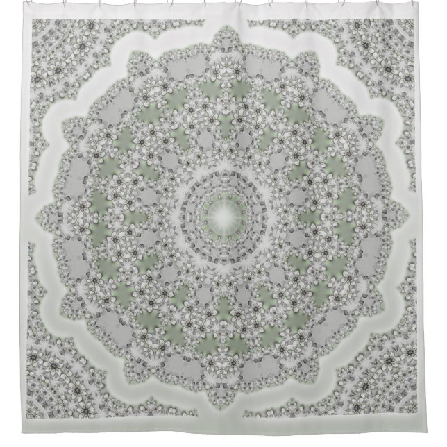 Cortina Para Box Caleidoscópio Fractal Mandala - cinza verde (Frente)