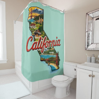 Cortina Para Box California Landmarks Map Illustration–Retro Travel