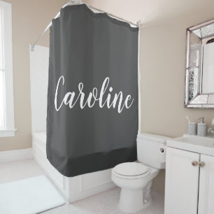 Cortina Para Box Caligrafia de Nome Minimalista Moderna Preto Branc