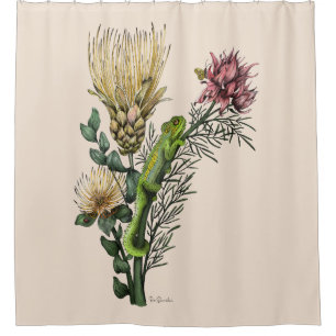 Cortina Para Box Camaleão Fofônico em Arte Botânica com Buquê Flora