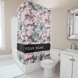 Cortina Para Box Camuflagem rosa e Cinza Seu nome Personaliza