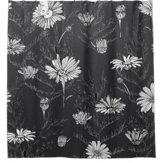 Cortina Para Box Caneta Negra Chamomile: Desenho Floral.