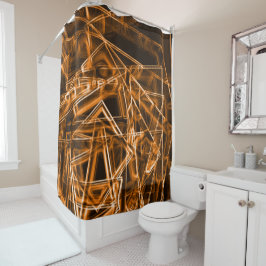 Cortina Para Box Cantos quadrados e pontos laranja "neon"