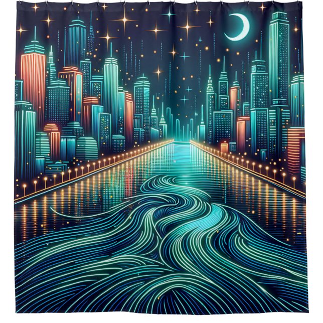 Cortina Para Box "Capa de Noite Moderna do Século Médio" (Frente)