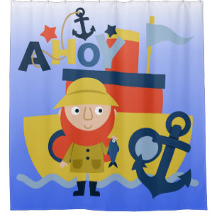 Cortina Para Box Capitão do Mar Ahoy e Mar de Barcos de Pesca