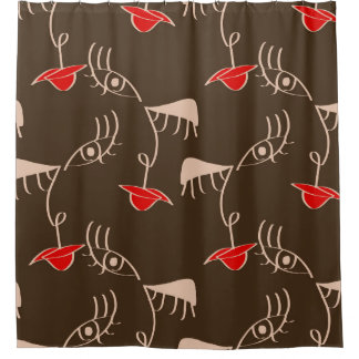 Cortina Para Box Cara de mulher de uma linha: padrão de abstrato.