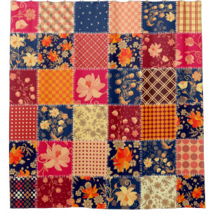 Cortina Para Box Caractere de patch: Combinação Floral e Geométrica