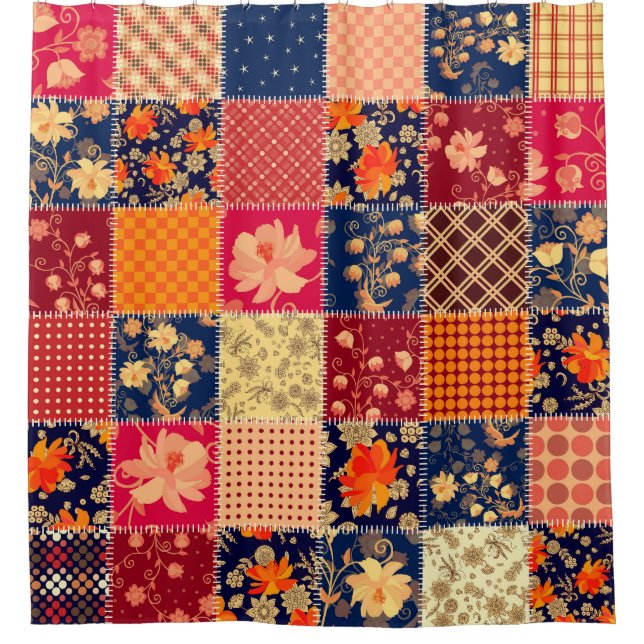 Cortina Para Box Caractere de patch: Combinação Floral e Geométrica (Frente)