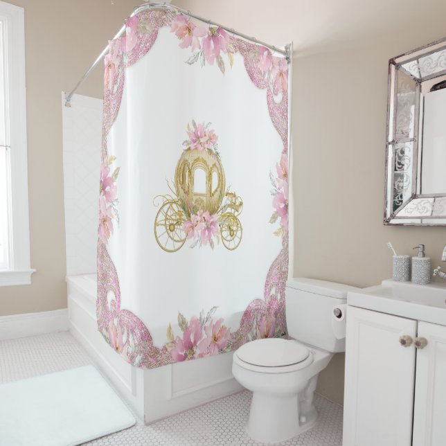 Cortina Para Box Carruagem Princesa Dourado Rosa (In Situ)