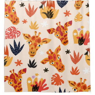 Cortina Para Box Cartoon Girafa: Padrão Floral de Savana