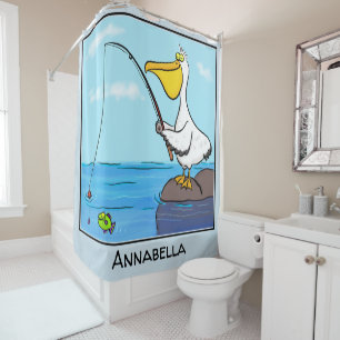 Cortina Para Box Cartoon pelicano de pesca engraçado