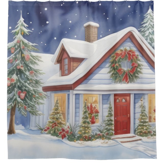 Cortina Para Box Casa de Natal de Neve Cobra de inverno (Frente)