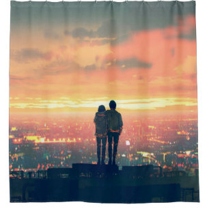 Cortina Para Box casal jovem no topo do teto olhando para c