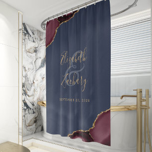 Cortina Para Box Casamento Burgundy Azul Naval Ágata Dourado