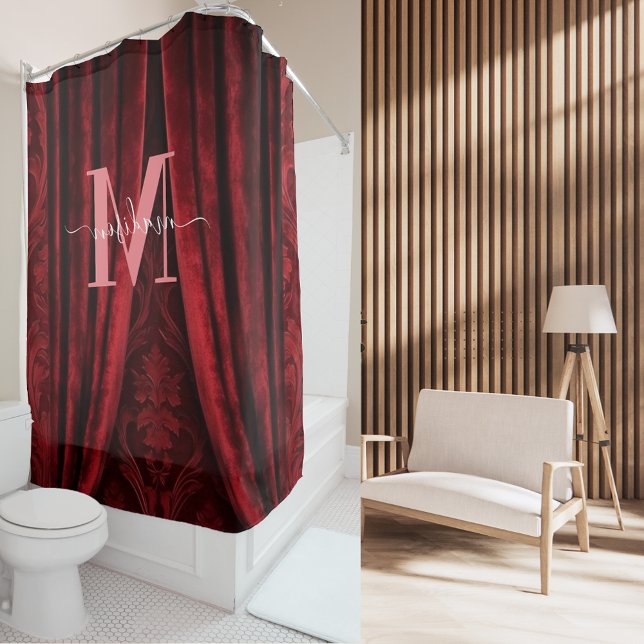 Cortina Para Box Casamento com Letra Moderna em Monograma Rosa Red  (Criador carregado)