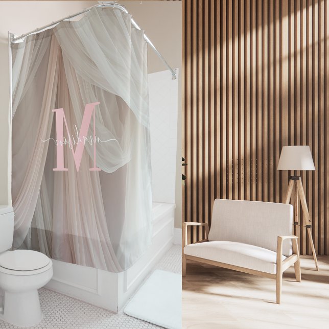 Cortina Para Box Casamento de Script Elegante de Monograma Rosa-Sed (Criador carregado)