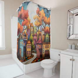 Cortina Para Box Casas e árvores coloridas no outono