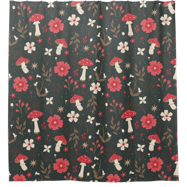 Cortina Para Box Casca botânica escura floral de cogumelo (Frente)