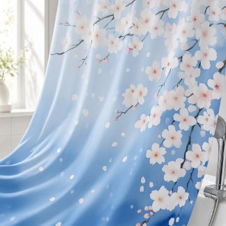 Cortina Para Box Cascata de Flor de Cerejeira em Aquarela Estilo Ja