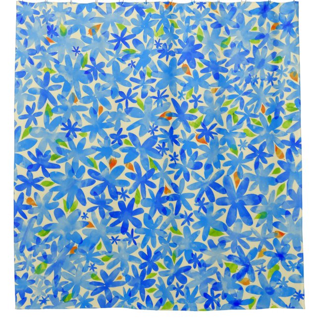 Cortina Para Box Cascata Floral: Flores Azuis Padrão Invisível (Frente)