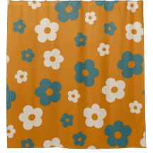 Castanho Whimsical e Retro Floral Azul, Cheio