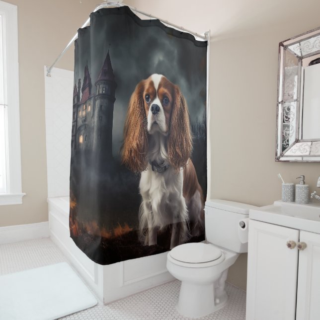 Cortina Para Box Cavalier King Charles Spaniel Halloween Scary (In Situ)