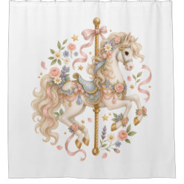 Cortina Para Box Cavalo de Carrossel Fofo Arte Vintage