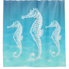Cortina Para Box Cavalo marinho branco do vintage no oceano do mar