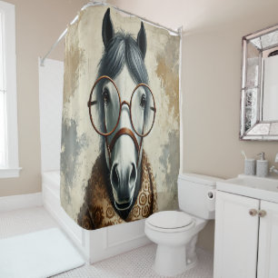Cortina Para Box Cavalo na moda com Óculos - Arte Venenosa Engraçad
