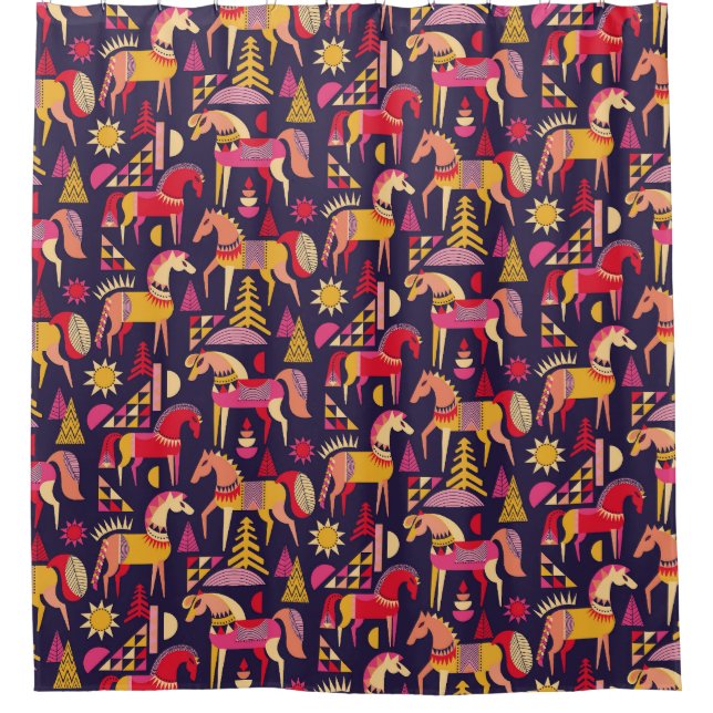 Cortina Para Box Cavalos escandinavos: Design decorativa sem costur (Frente)