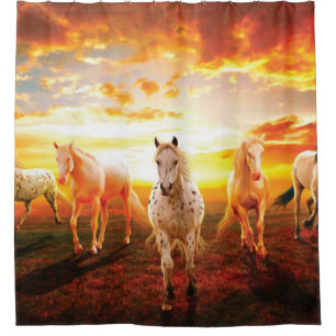 Cortina Para Box Cavalos no travesseiro decorativo do pôr do sol