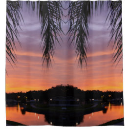 Cortina Para Box Cena colorida do pôr do sol através da palma