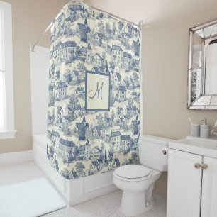 Cortina Para Box Cena da Vila Chic Blue Toile de Jouy