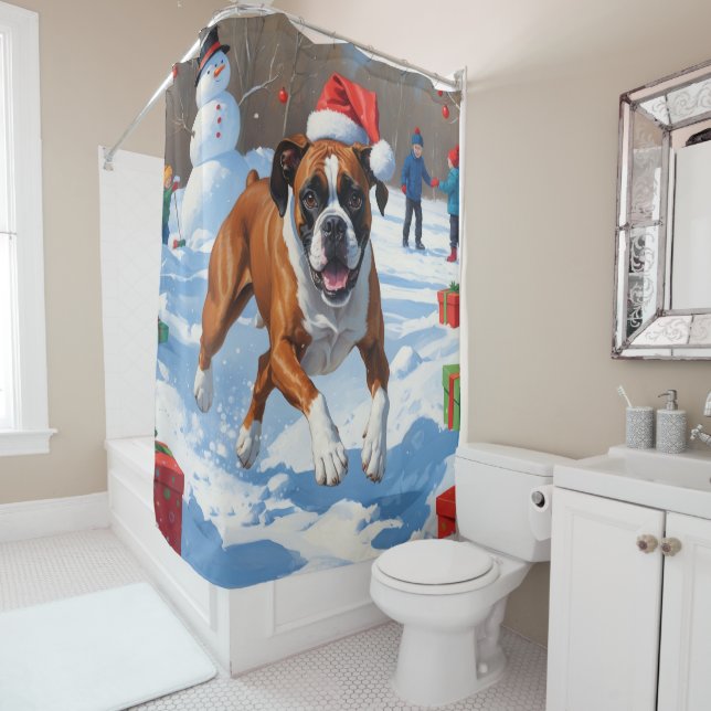 Cortina Para Box Cena de Natal com Neve Festiva do Boxer (In Situ)